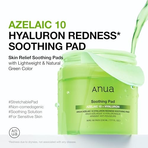 Anua Azelaic 10 Hyaluron Redness Soothing Pad, Troubled & Spot Care with Korean Toner Pads, Quick & Easy Stretchable Facial Mask with Azelaic Acid, Hy