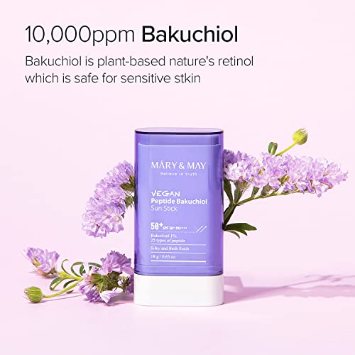 MARY & MAY Peptide Bakuchiol Sun Stick Sunscreen Stick with Anti-ageing Effect SPF 50+ 18 G