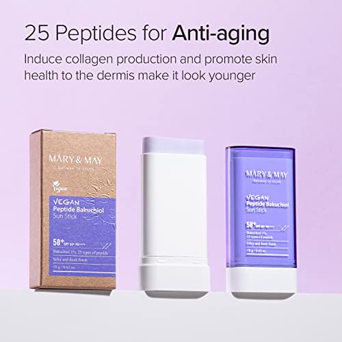 MARY & MAY Peptide Bakuchiol Sun Stick Sunscreen Stick with Anti-ageing Effect SPF 50+ 18 G