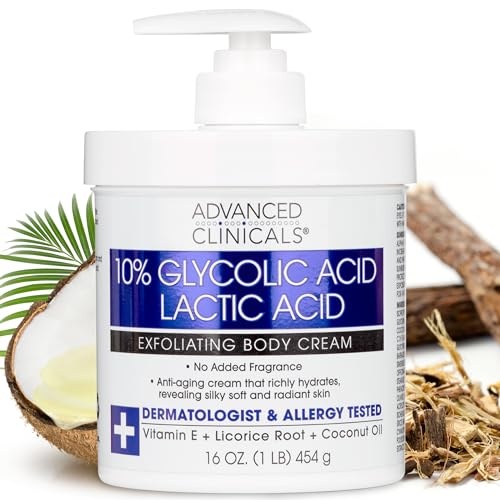 [Advanced Clinicals] Advanced Clinicals 10% Glycolic Acid + Lactic Acid Lotion Exfoliant Moisturizing Cream 